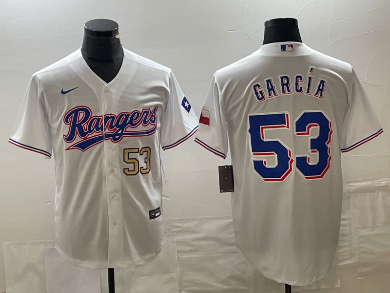 Men Texas Rangers #53 Garcia White Game Nike 2023 MLB Jersey style 2